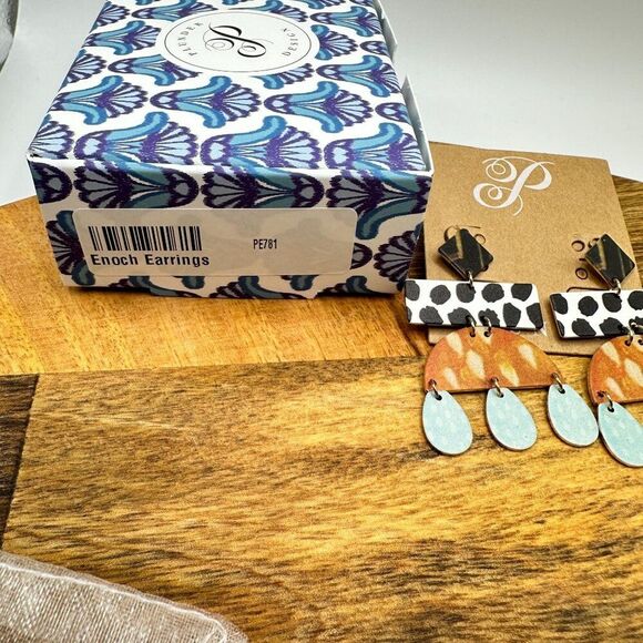 Plunder Enoch Earrings Leopard Print & Blue Teardrops Boho Chic Jewelry Hippie - Picture 4 of 4